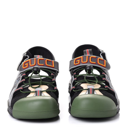 Gucci Mesh Fabric Mens Tinsel Sport Sandals 12 Black Silver Green 2 of 4