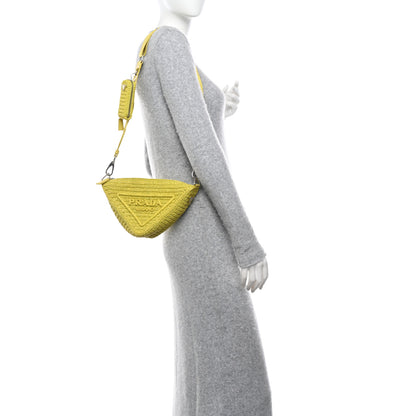 Prada Yarn Raffia Effect Crochet Triangle Shoulder Bag Giallo 2 of 10