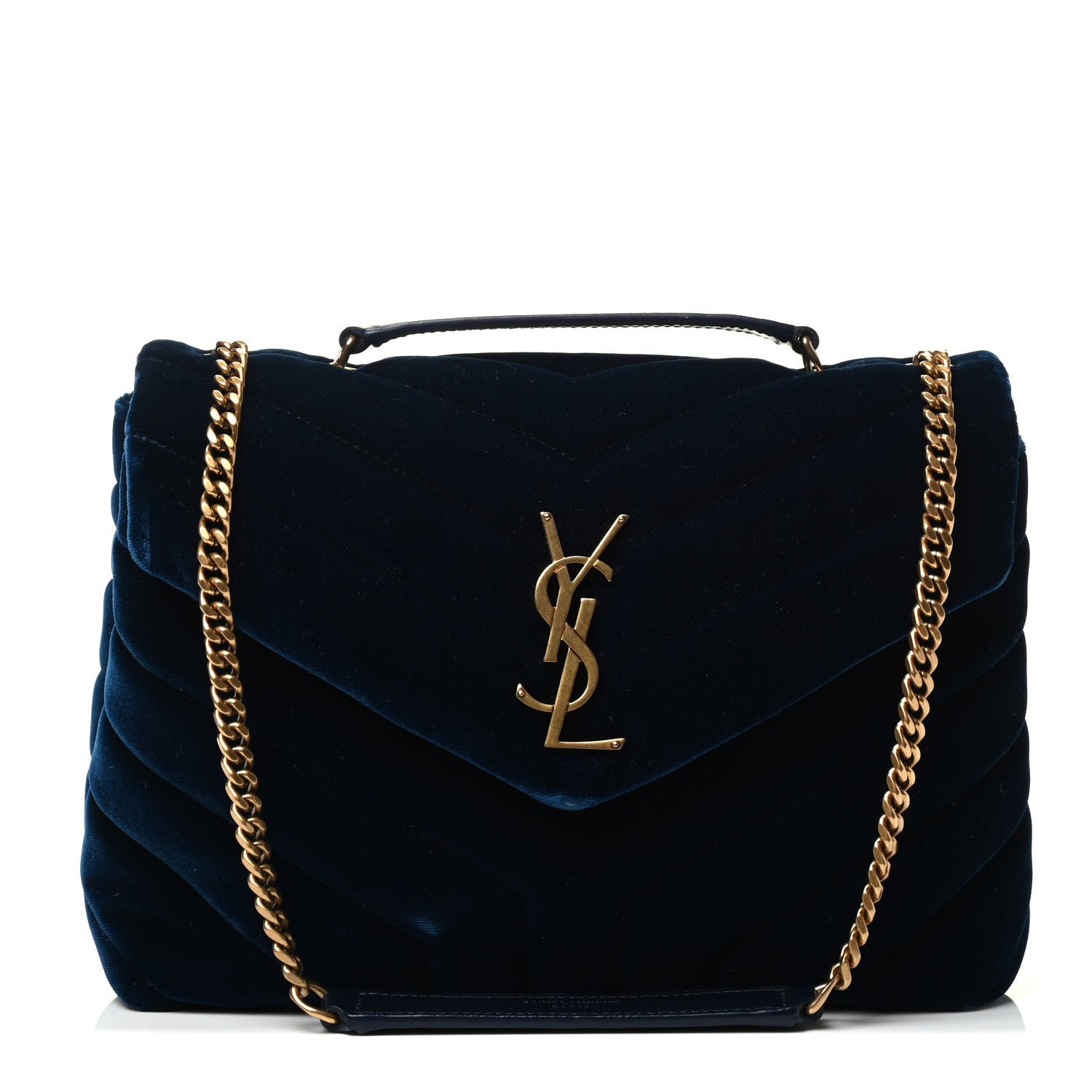 Saint Laurent Velvet Y Quilted Monogram Small Loulou Chain Satchel Medium Blue 1 of 4