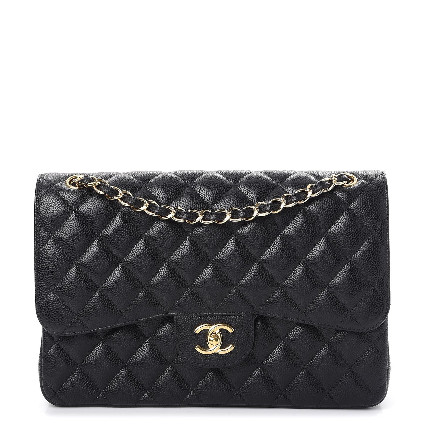 Caviar Quilted Jumbo Double Flap Black