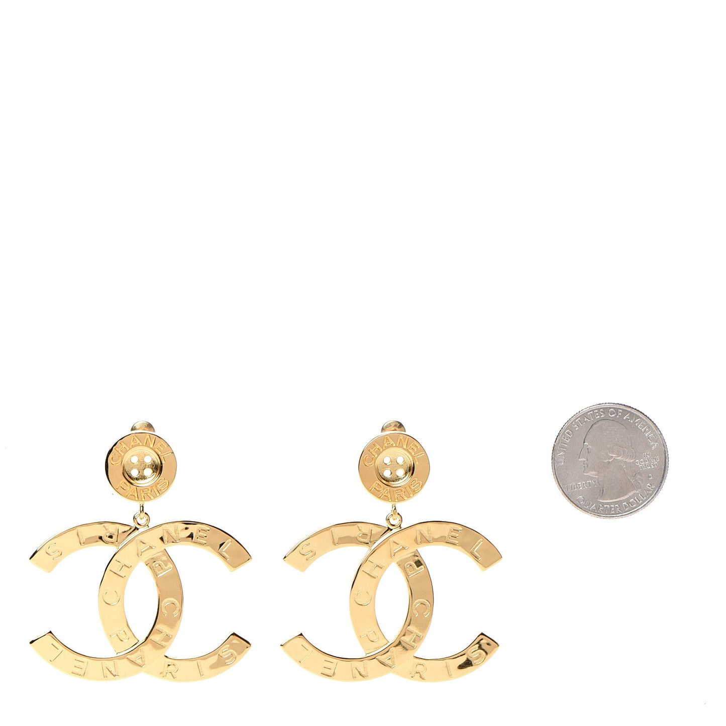 Metal Large Paris Button Earrings Gold