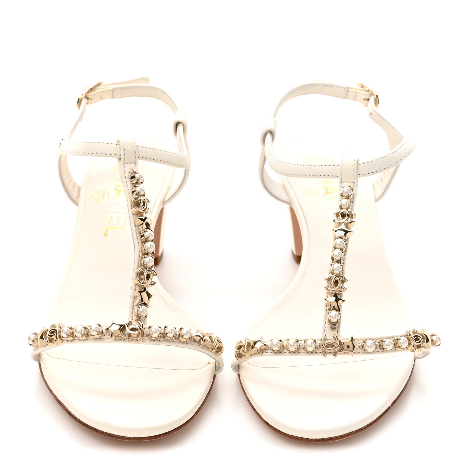 Chanel Lambskin Pearl CC Star Sandals 36.5 White 3 of 10