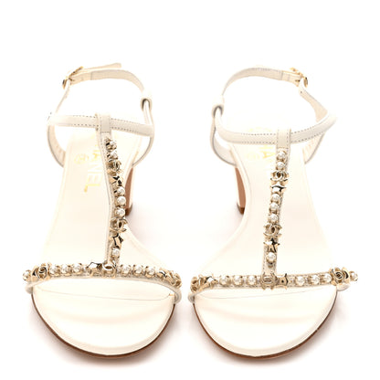 Chanel Lambskin Pearl CC Star Sandals 36.5 White 3 of 10