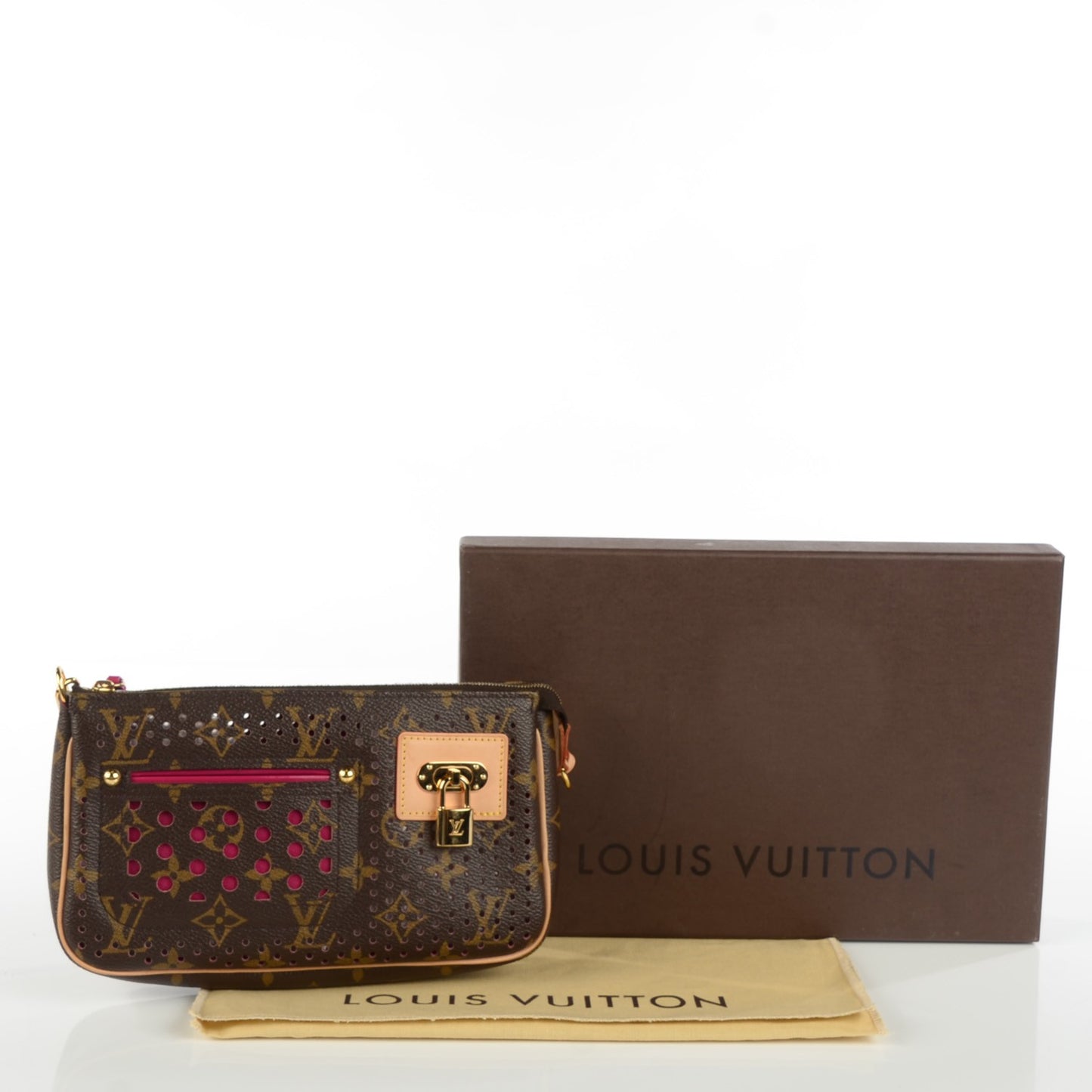 Monogram Perforated Pochette Accessories Bag Fuchsia