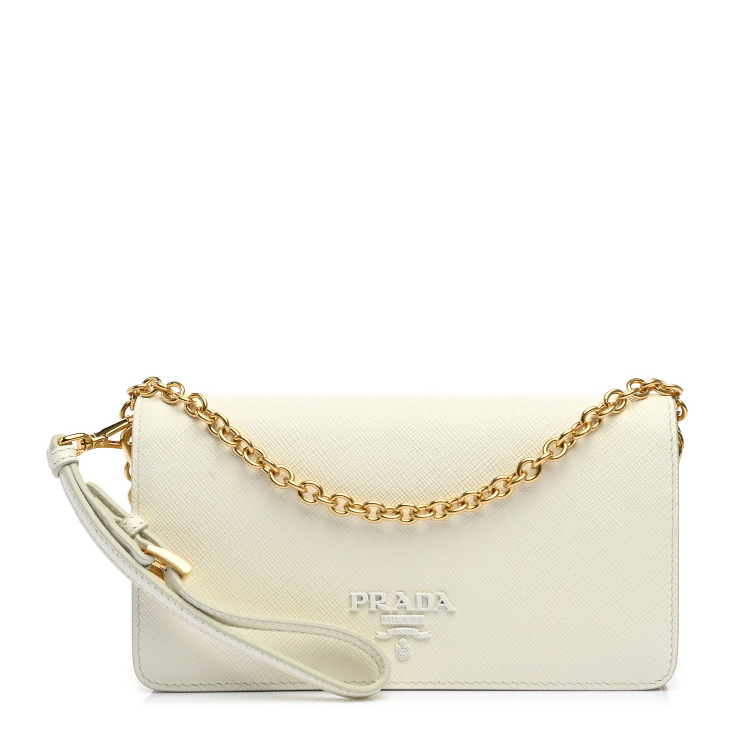 Saffiano Shine Monochrome Mini Flap Crossbody Wristlet Bag Bianco
