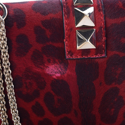 Valentino Garavani Calf Hair Leopard Print Small Glam Lock Rockstud Flap Red 10 of 10
