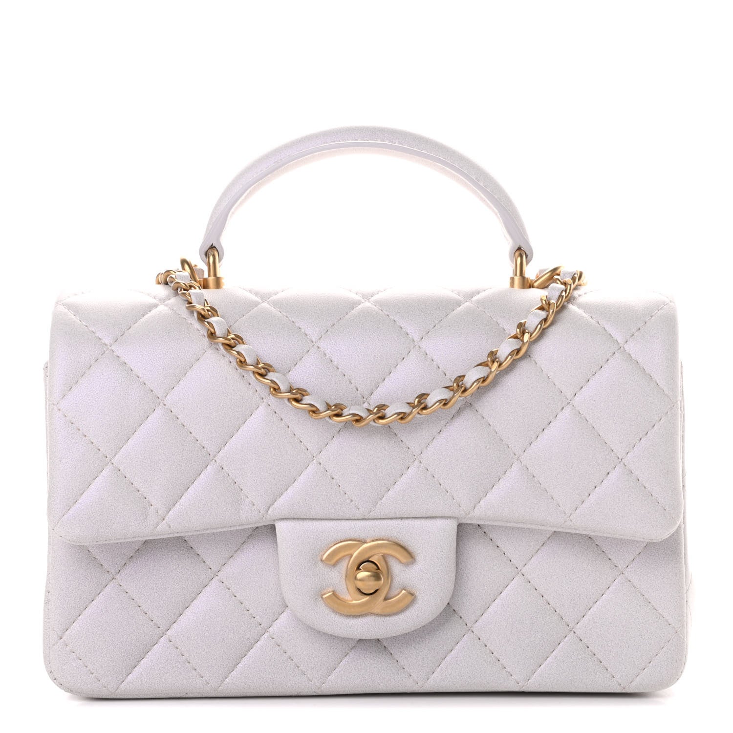 Chanel Iridescent Lambskin Quilted Mini Top Handle Rectangular Flap White 1 of 12