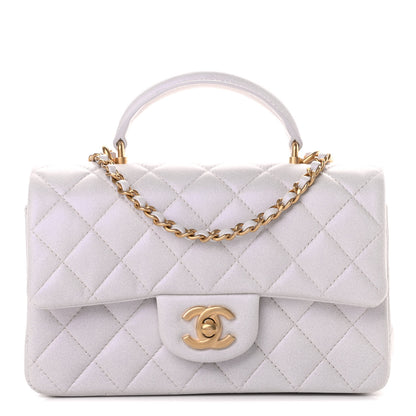 Chanel Iridescent Lambskin Quilted Mini Top Handle Rectangular Flap White 1 of 12
