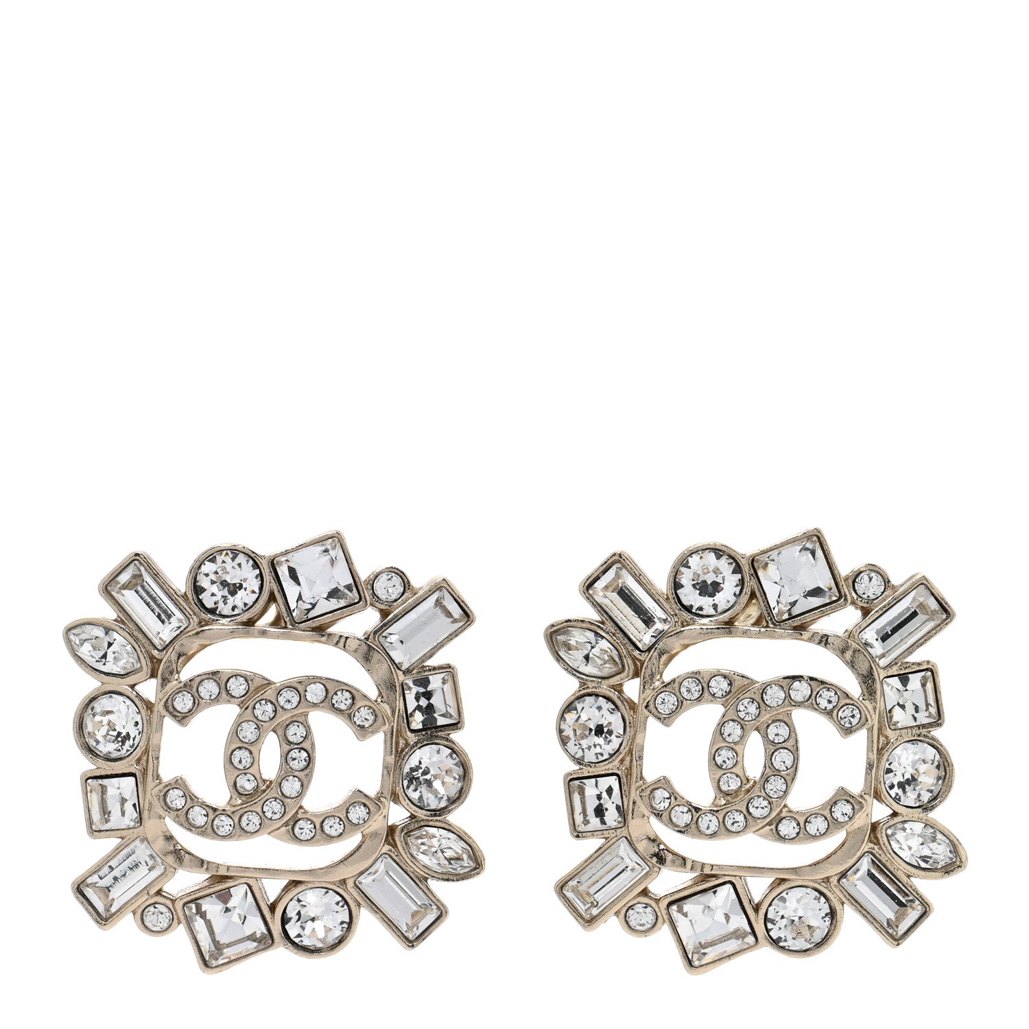 Chanel Metal Crystal Baguette High Society CC Earrings Gold 1 of 5
