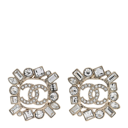Chanel Metal Crystal Baguette High Society CC Earrings Gold 1 of 5