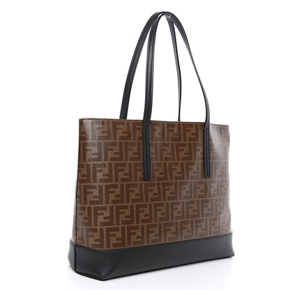 Fendi Glazed Fabric Vitello Century FF 1974 Stamp Patch Shopping Tote Mogano Panna Black 2 of 10