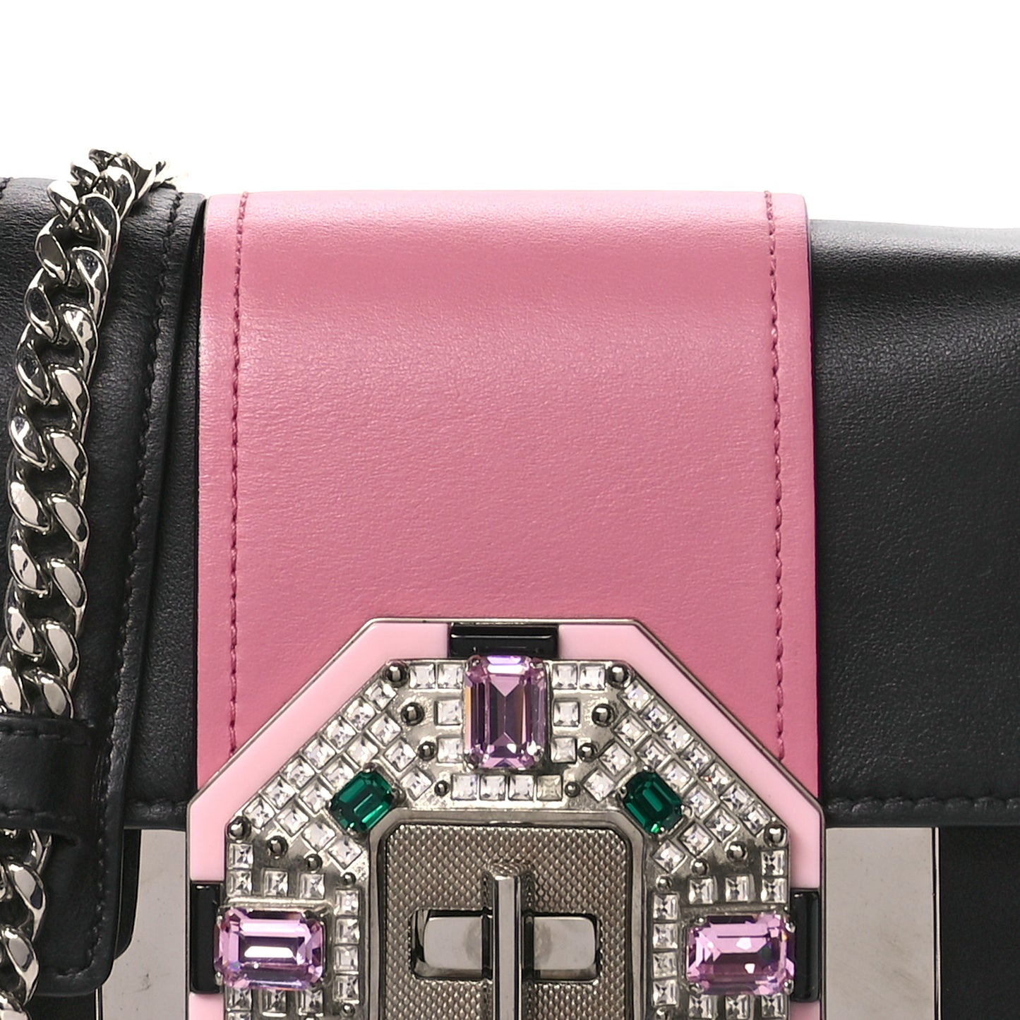 City Calf Crystal Embellished Ribbon Bag Black Begonia