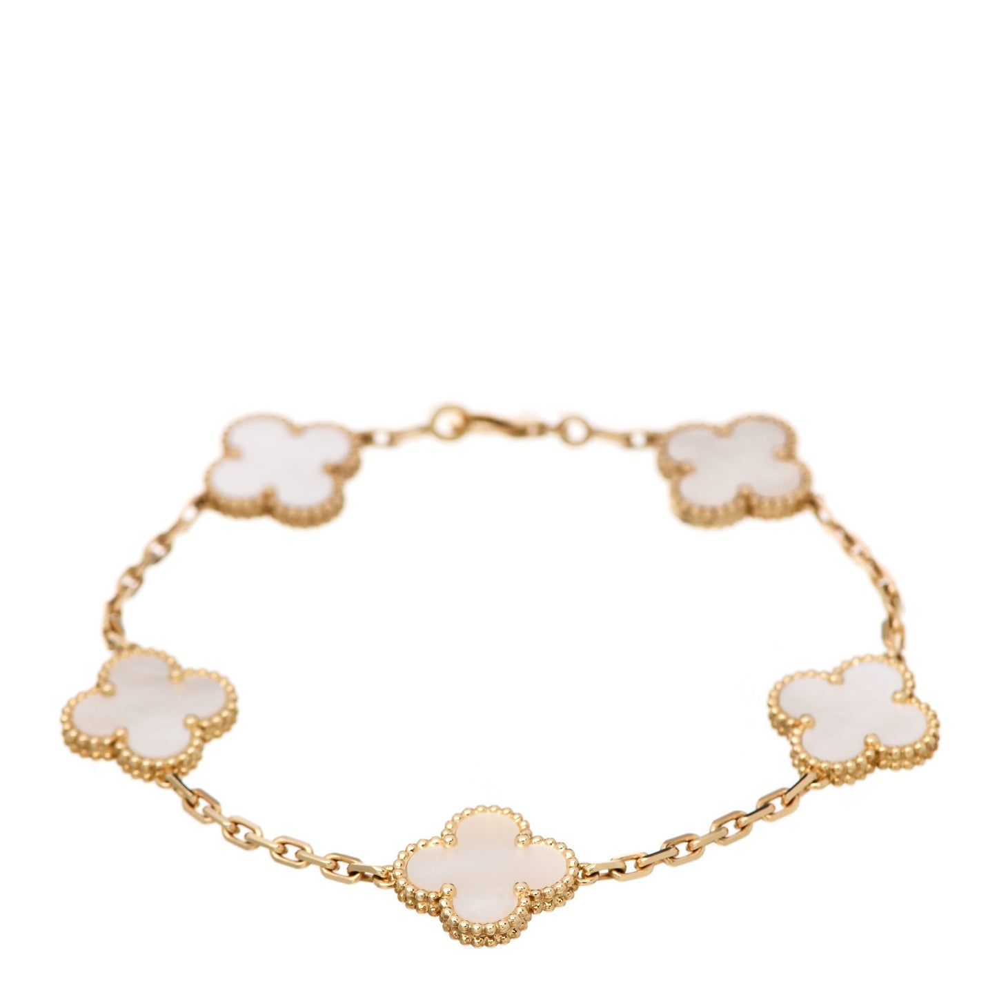 18K Yellow Gold Mother of Pearl 5 Motifs Vintage Alhambra Bracelet