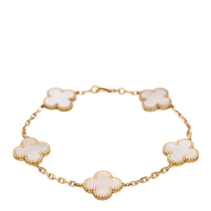 Van Cleef & Arpels 18K Yellow Gold Mother of Pearl 5 Motifs Vintage Alhambra Bracelet 1 of 5