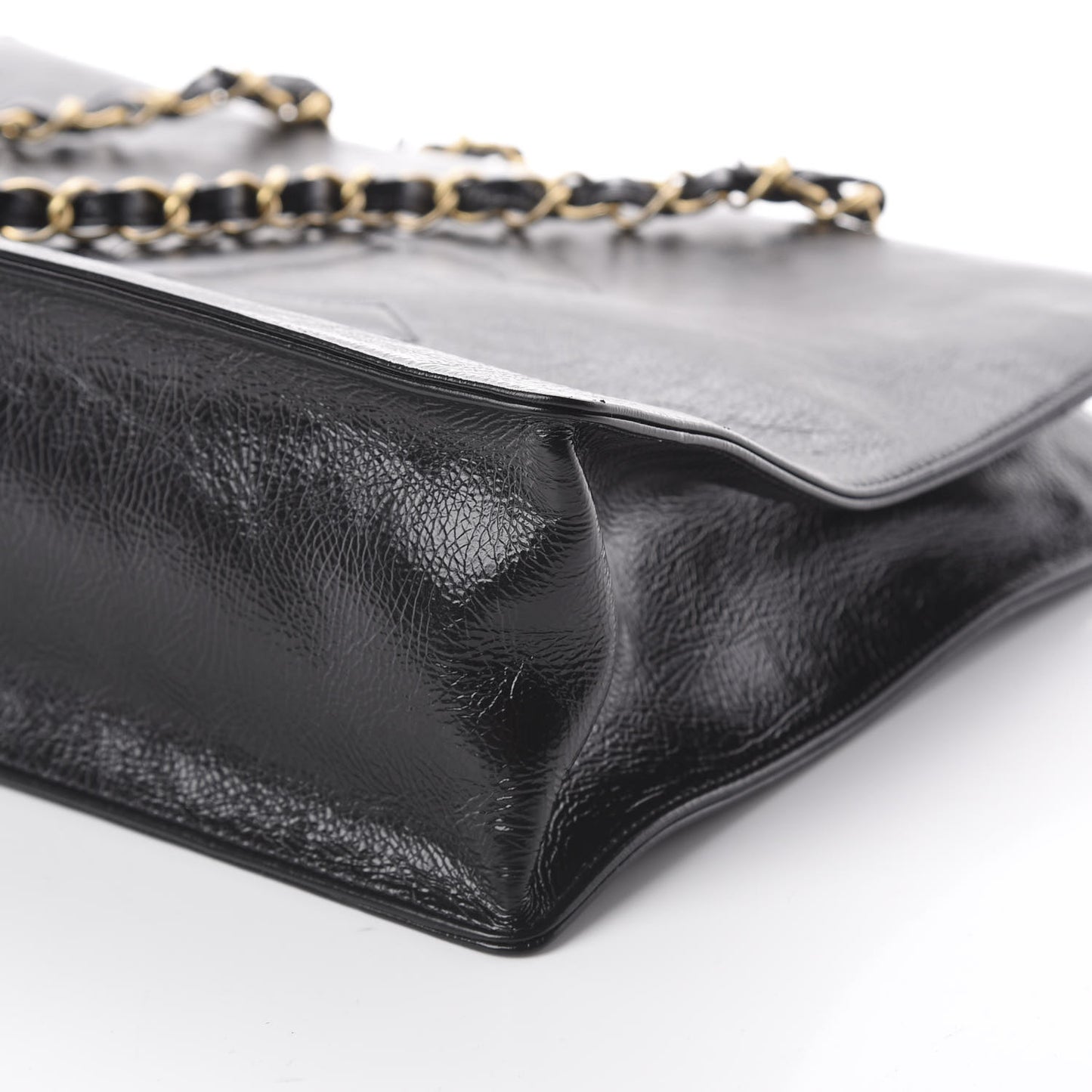 Shiny Aged Calfskin Shopping Bag Black