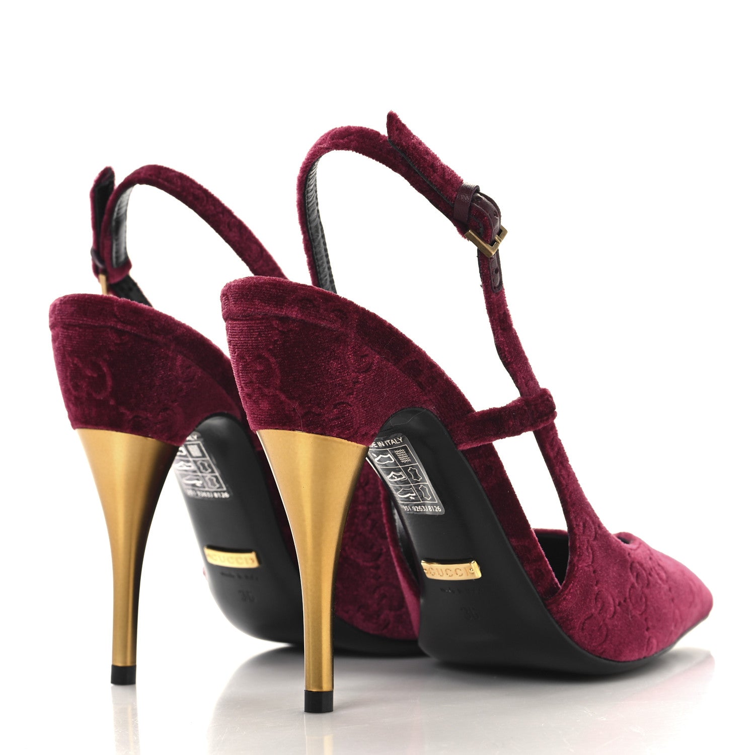 Gucci Velvet GG Monogram Slingback 115mm Pumps 36 Red Grape 5 of 10