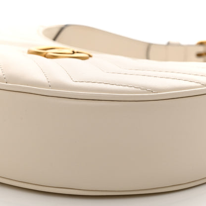 Gucci Calfskin Matelasse Chevron Mini GG Marmont Half Moon Hobo Mystic White 10 of 13
