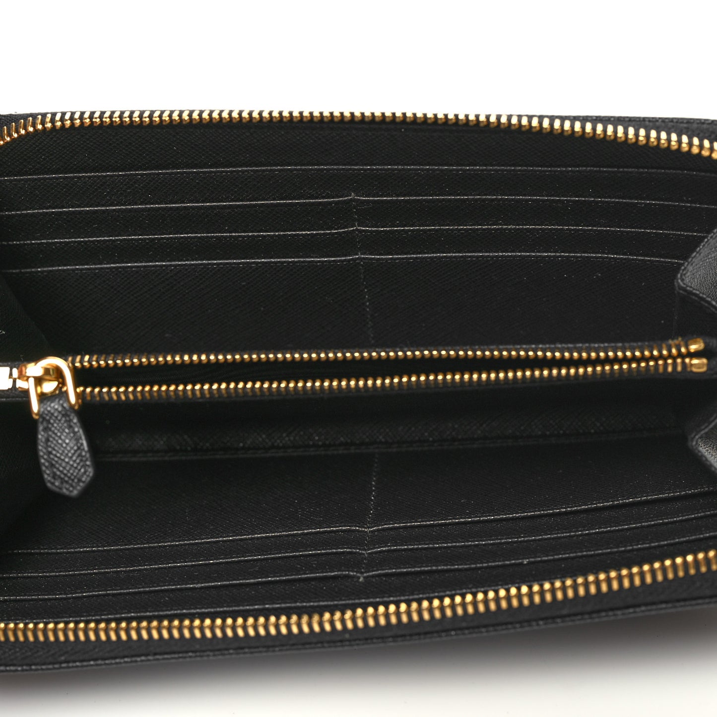 Saffiano Triangle Zip Around Wallet Black
