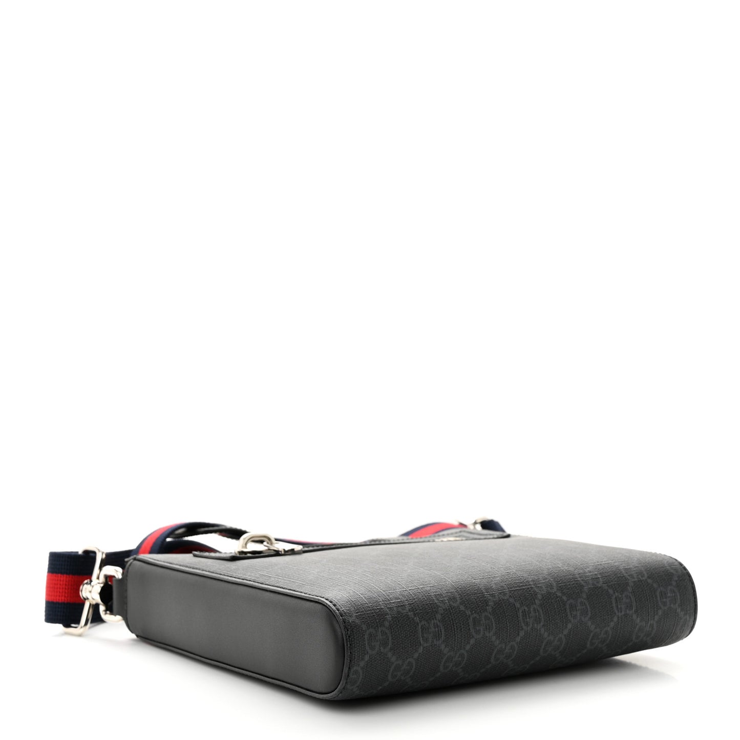 GG Supreme Monogram Web Small Flat Messenger Bag Black Grey