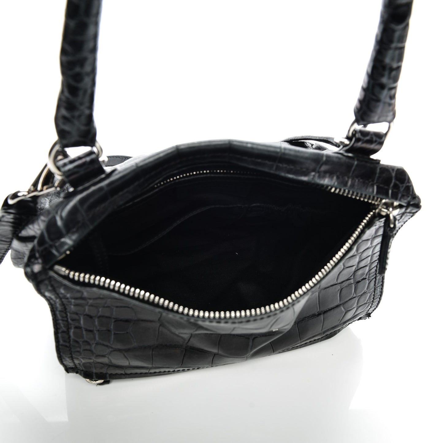 Calfskin Crocodile Embossed Small Pandora Black