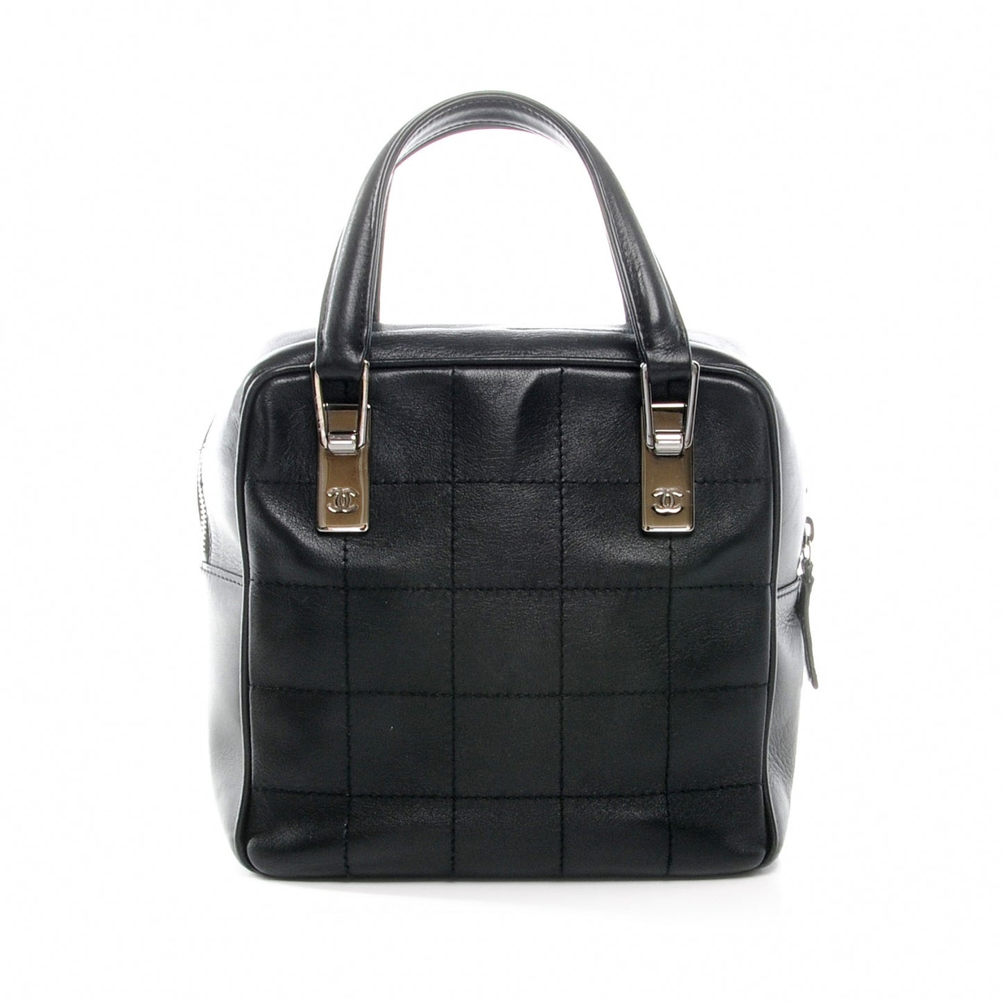 Leather Square Stitched Small Handbag Black