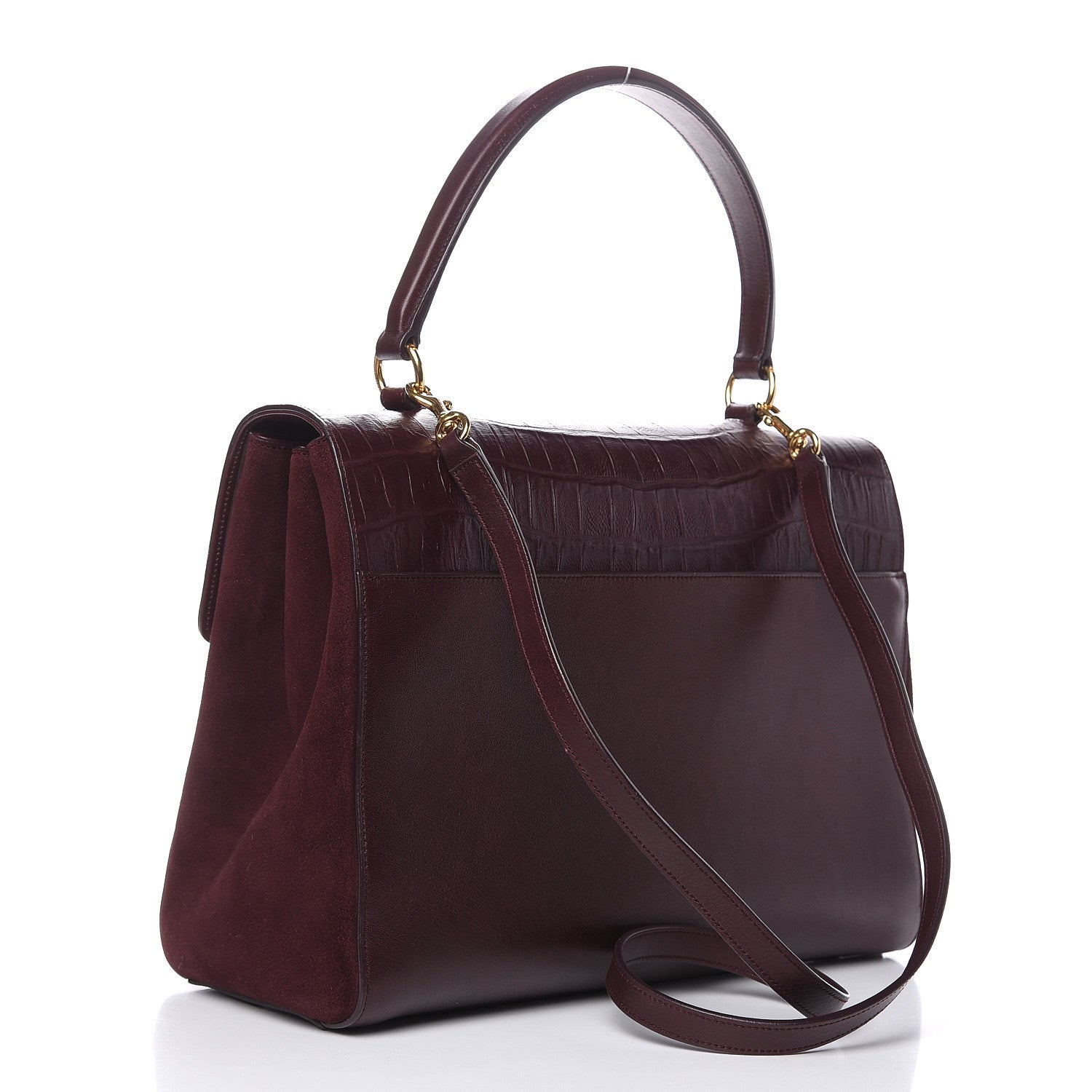 Saint Laurent Calfskin Crocodile Embossed Medium Moujik Top Handle Bag Amarena 3 of 14