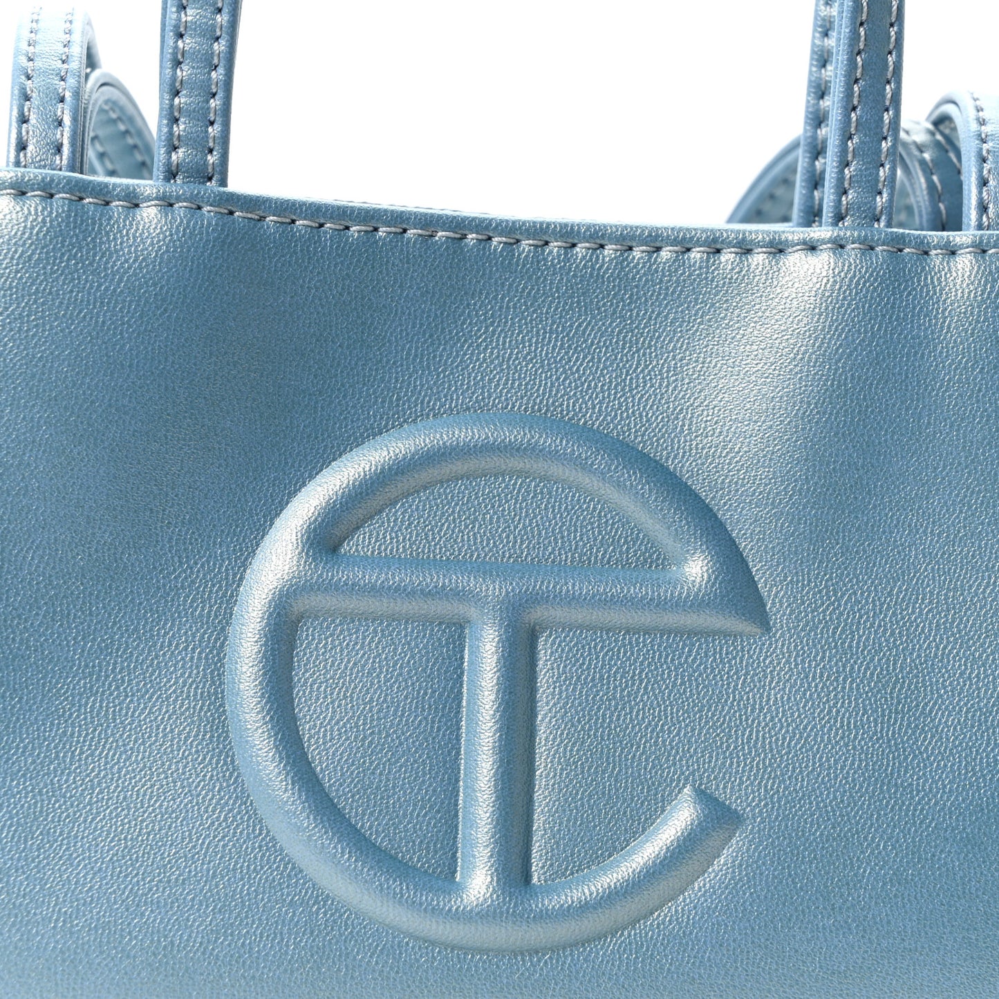 Metallic Vegan Leather Small Shopping Bag Blue Ray