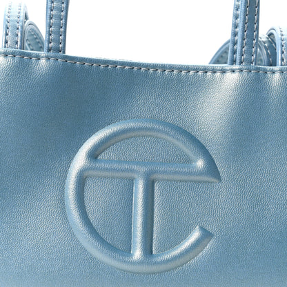 Telfar Metallic Vegan Leather Small Shopping Bag Blue Ray 8 of 10