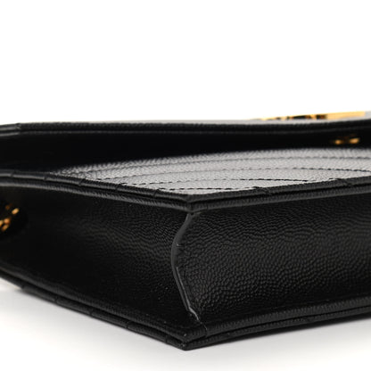 Saint Laurent Grain De Poudre Matelasse Chevron Monogram Envelope Chain Wallet Black 8 of 9
