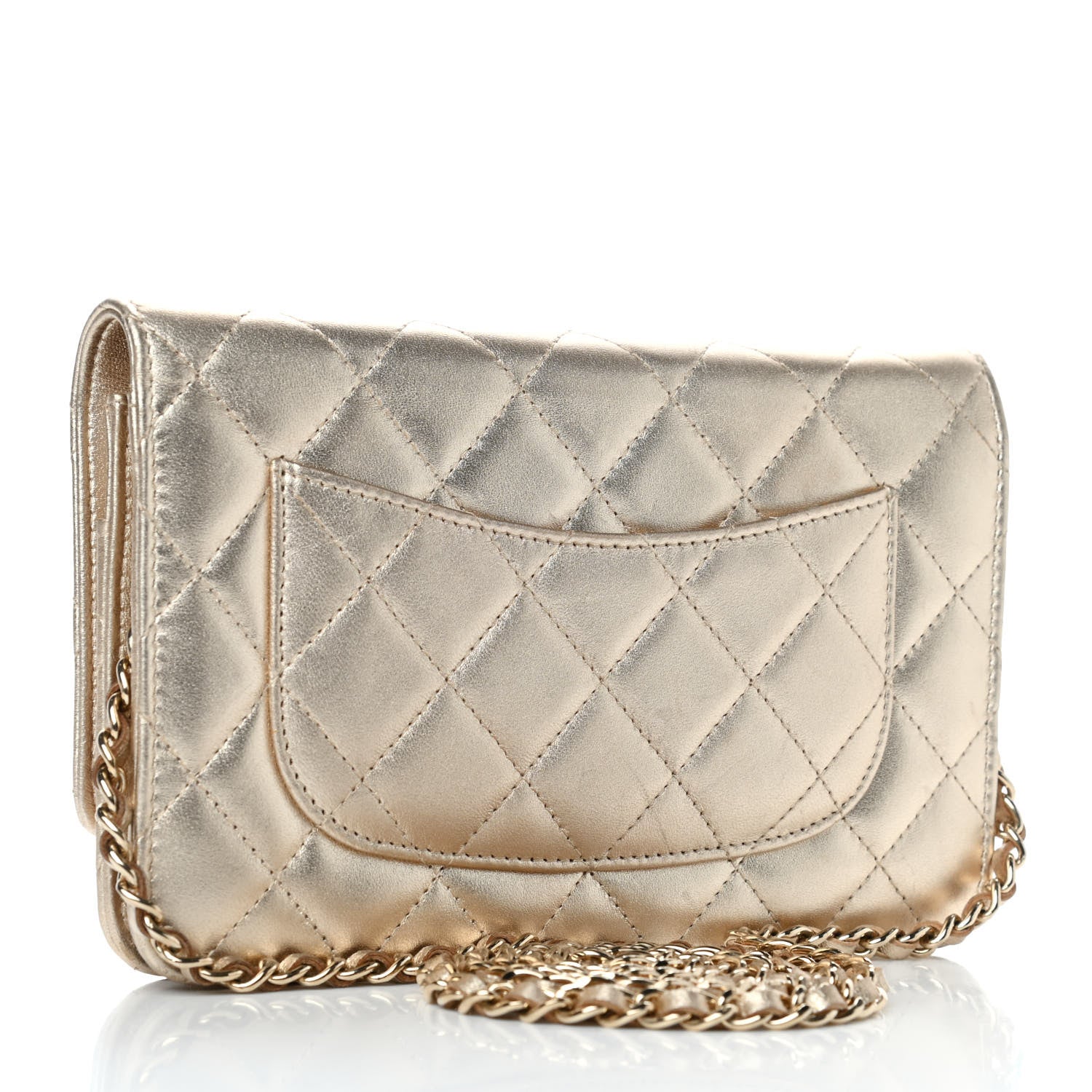 Chanel Metallic Lambskin Quilted Wallet On Chain WOC Gold 2 of 6