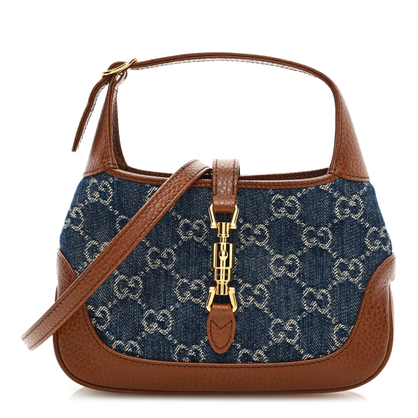 New Denim GG Monogram Calfskin Mini Jackie 1961 Hobo Blue Tea Cuir