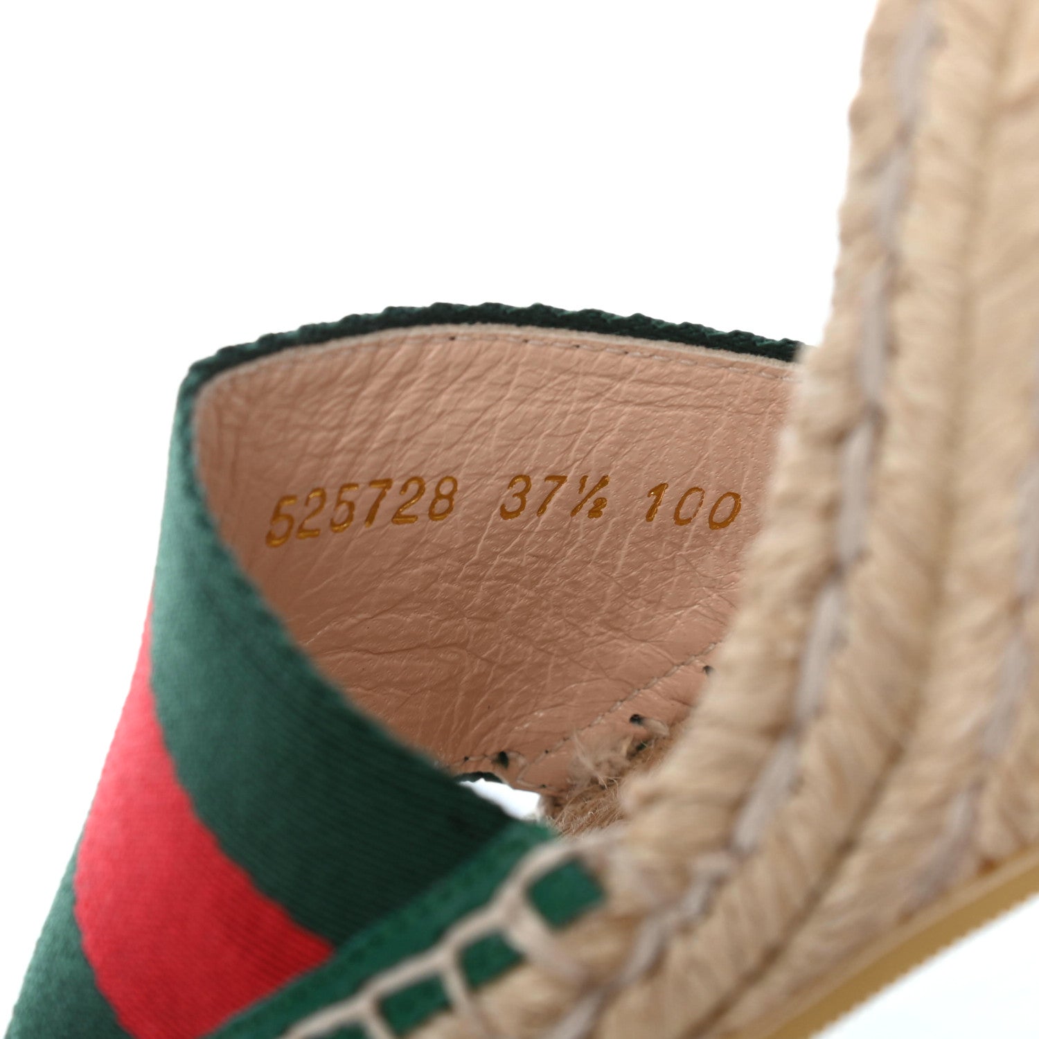Gucci Canvas Malaga Kid Web Ankle Wrap Espadrille Wedge Sandals 37.5 Green Red Mystic White Emerald 7 of 8