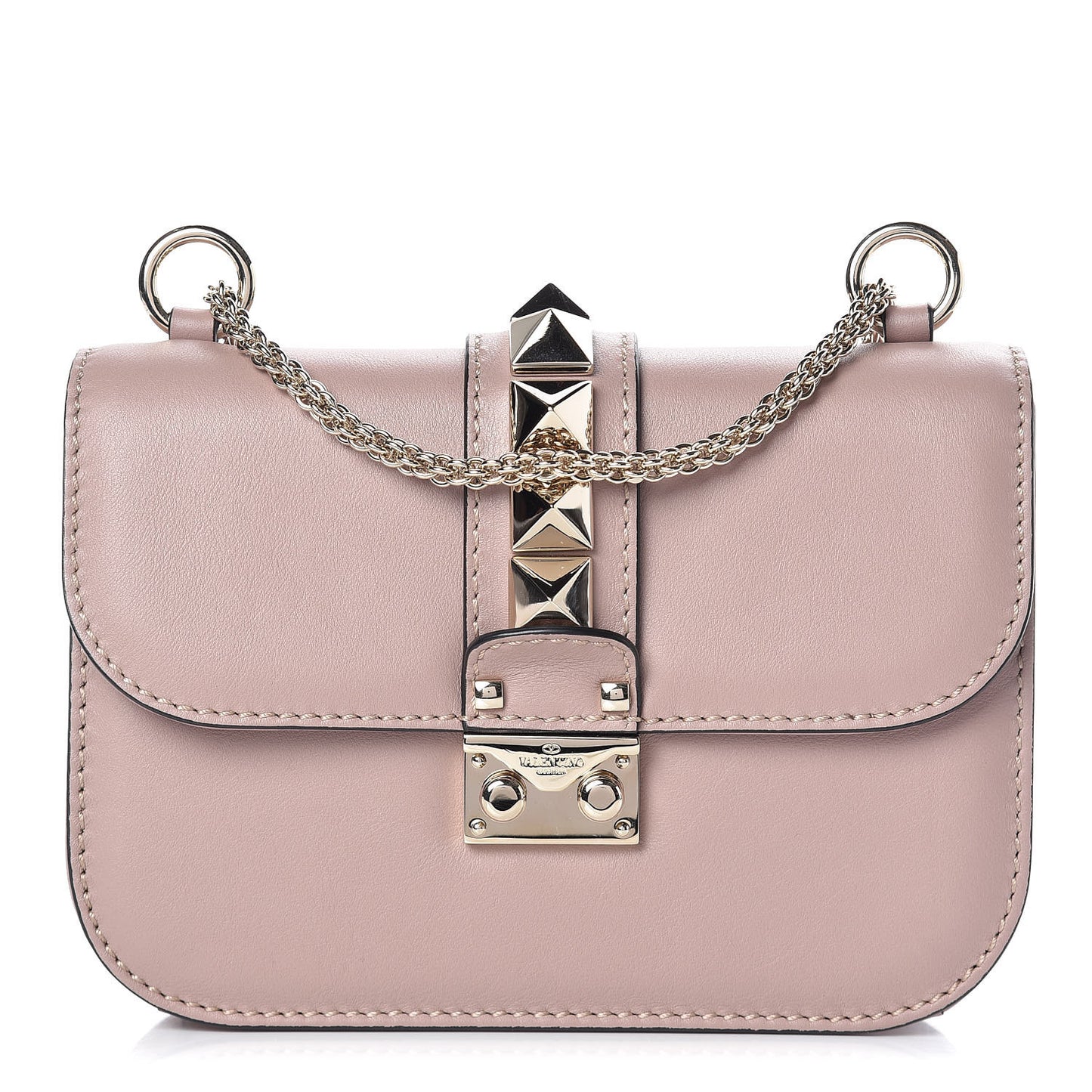 Vitello Small Glam Lock Rockstud Flap Poudre