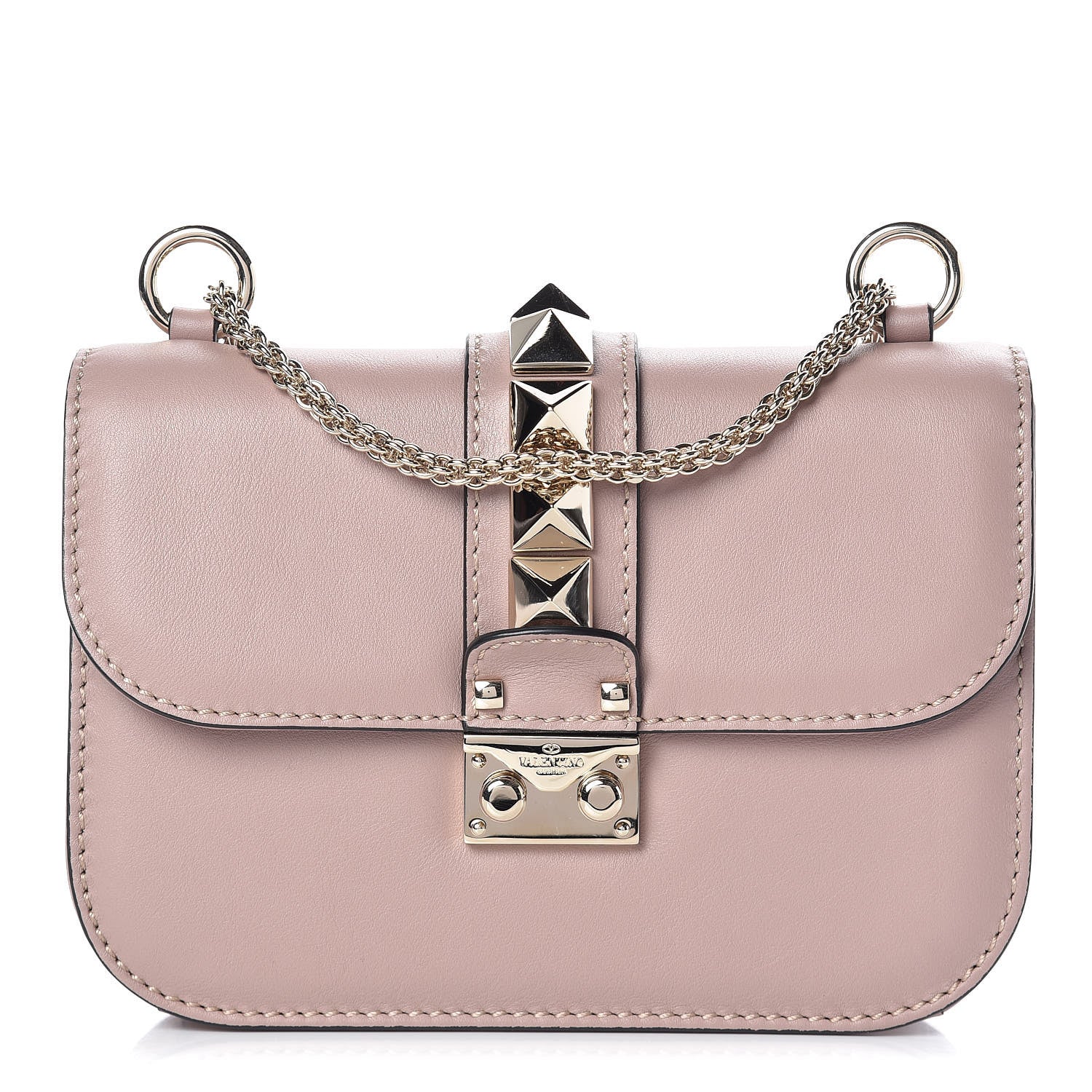 Valentino Garavani Vitello Small Glam Lock Rockstud Flap Poudre 1 of 8