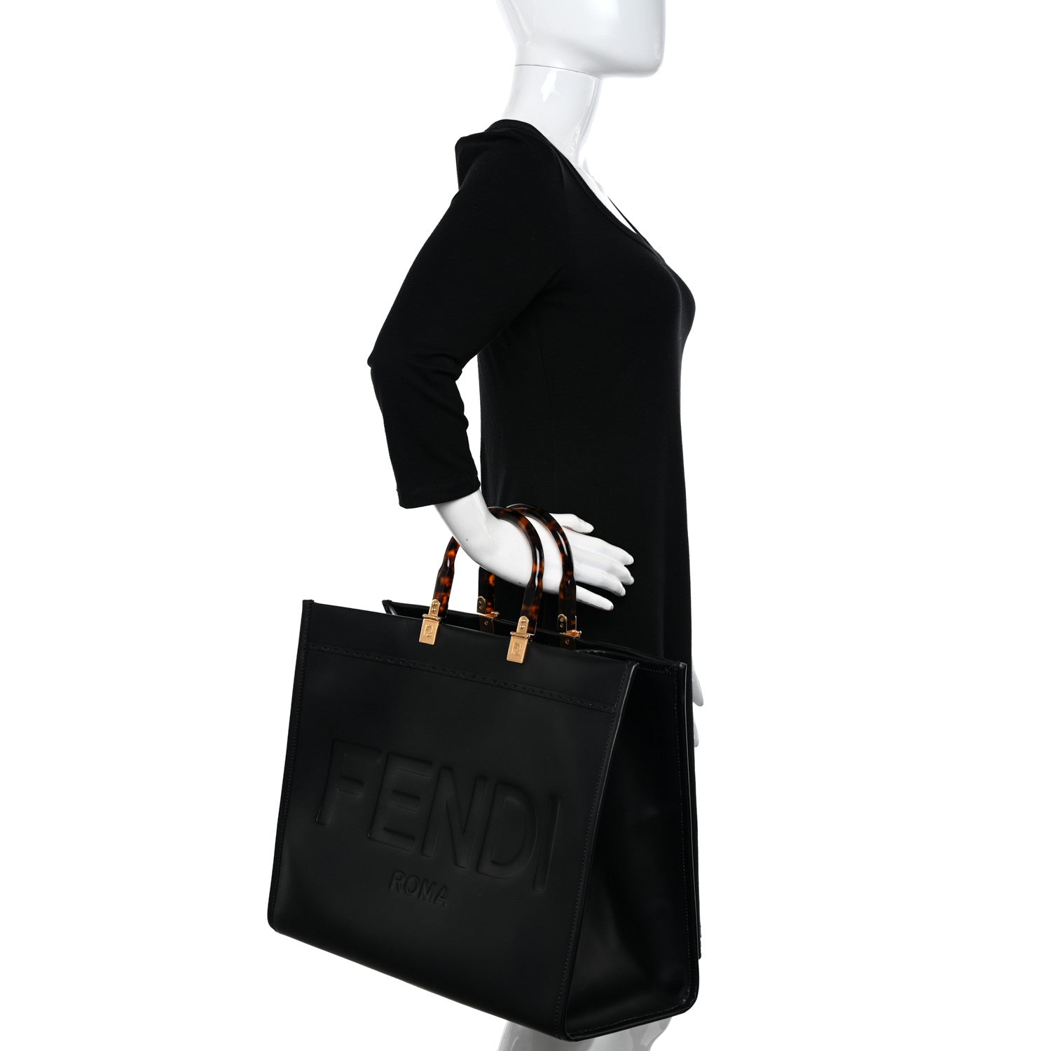 Fendi Vitello King Plexiglass Large Fendi Sunshine Shopper Tote Black 2 of 10