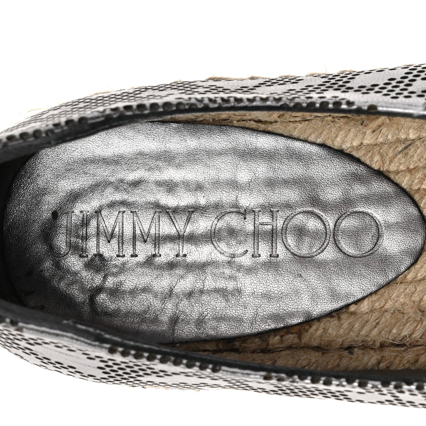 Calfskin Perforated Espadrilles Sneakers 37.5 Silver