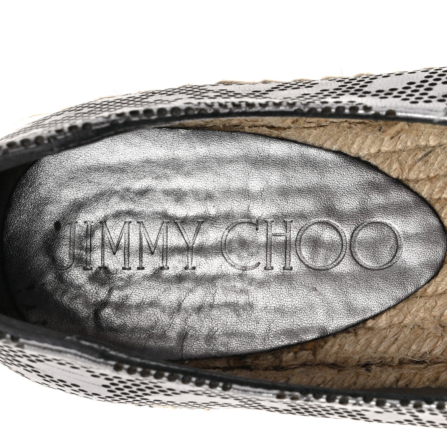 Jimmy Choo Calfskin Perforated Espadrilles Sneakers 37.5 Silver 7 of 10