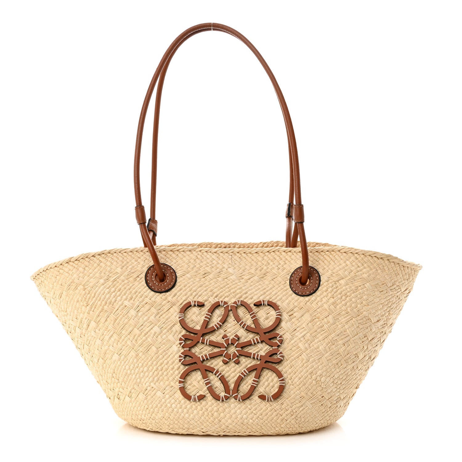 Loewe Calfskin Raffia Small Anagram Basket Tote Bag Natural Tan 1 of 9