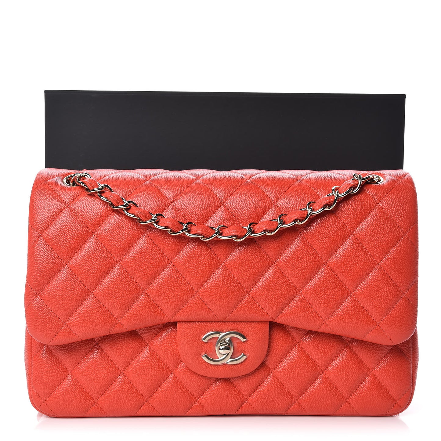 Caviar Quilted Jumbo Double Flap Red