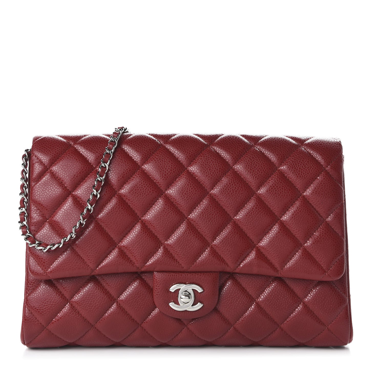 Caviar Quilted Clutch With Chain Flap Red