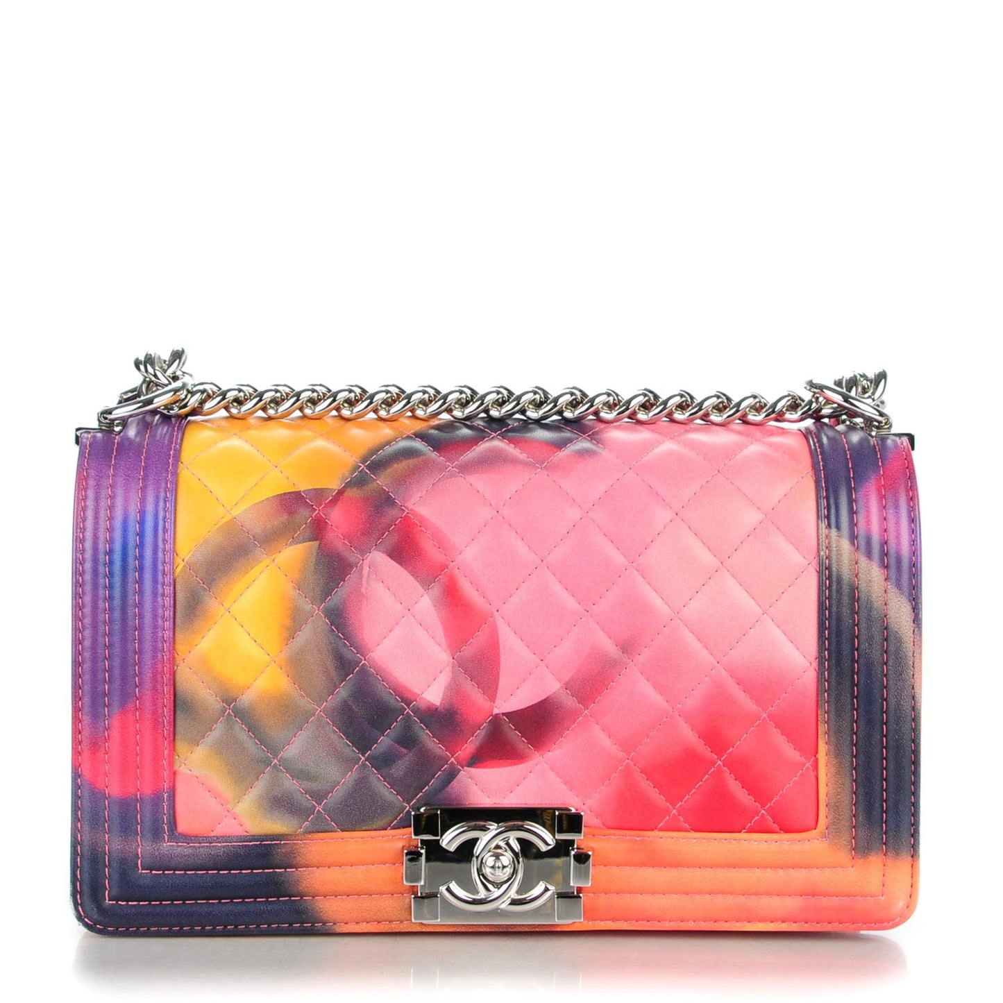 Printed Lambskin Quilted Medium Flower Power Boy Flap