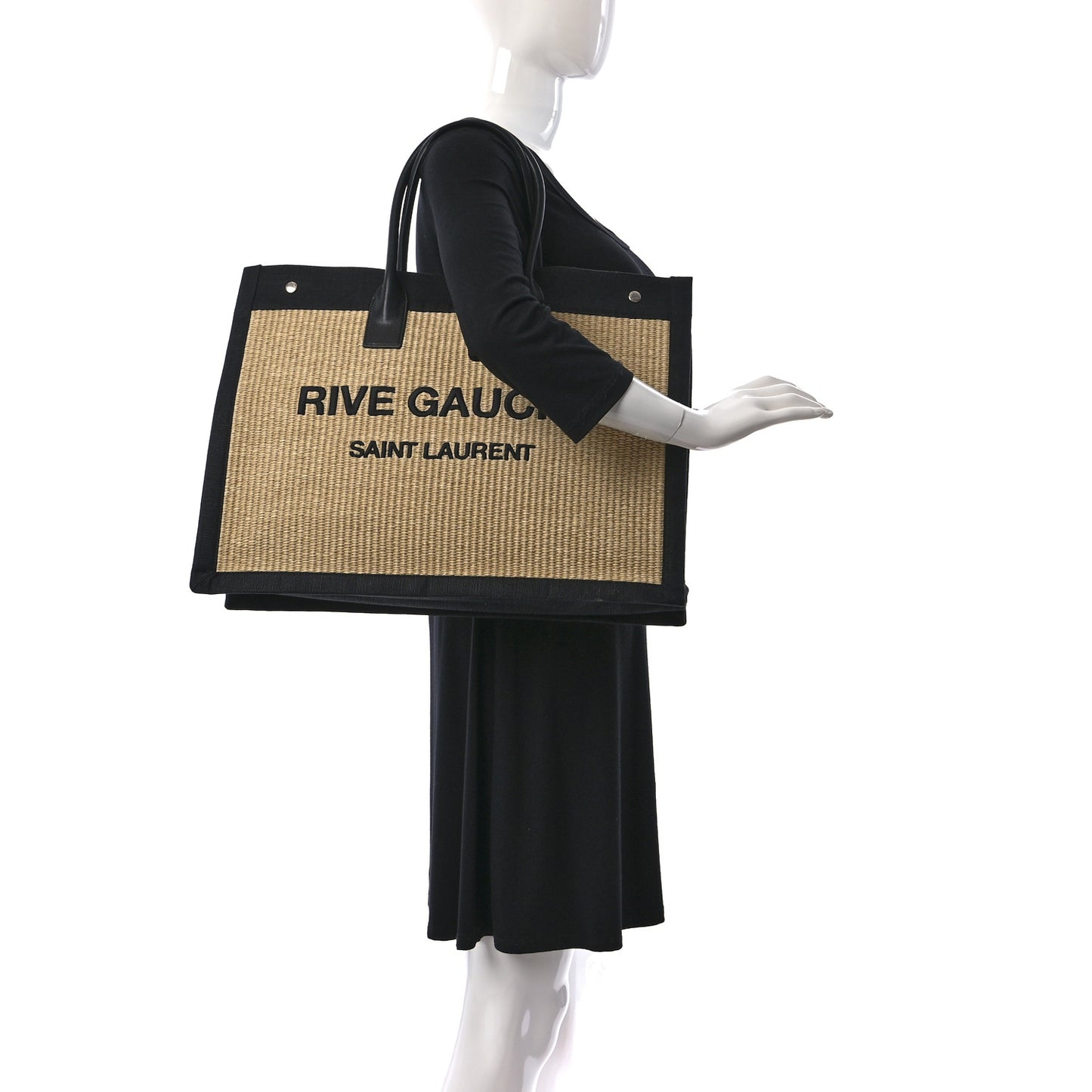 Raffia Linen Calfskin Rive Gauche Tote Naturale Black