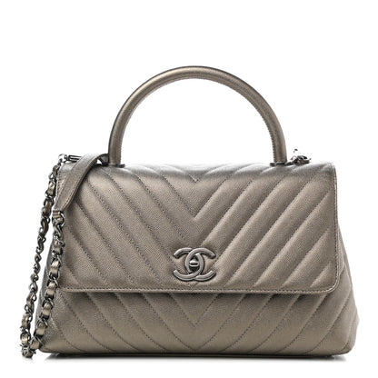 Chanel Metallic Caviar Chevron Quilted Small Coco Handle Flap Light Gold 1 of 10