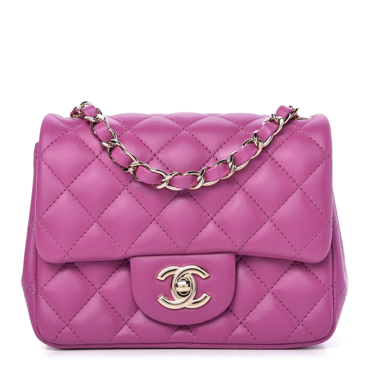 Lambskin Quilted Mini Square Flap Purple