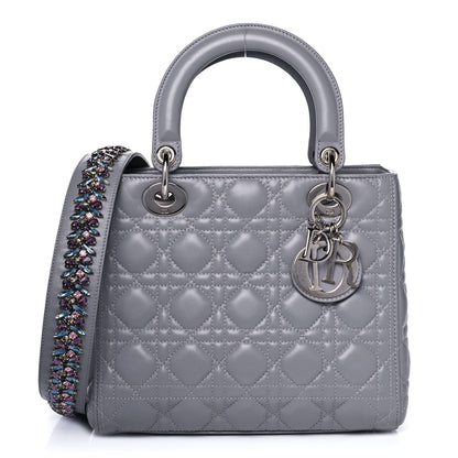 Christian Dior Lambskin Cannage Medium Lady Dior Crystal Strap Grey 1 of 16
