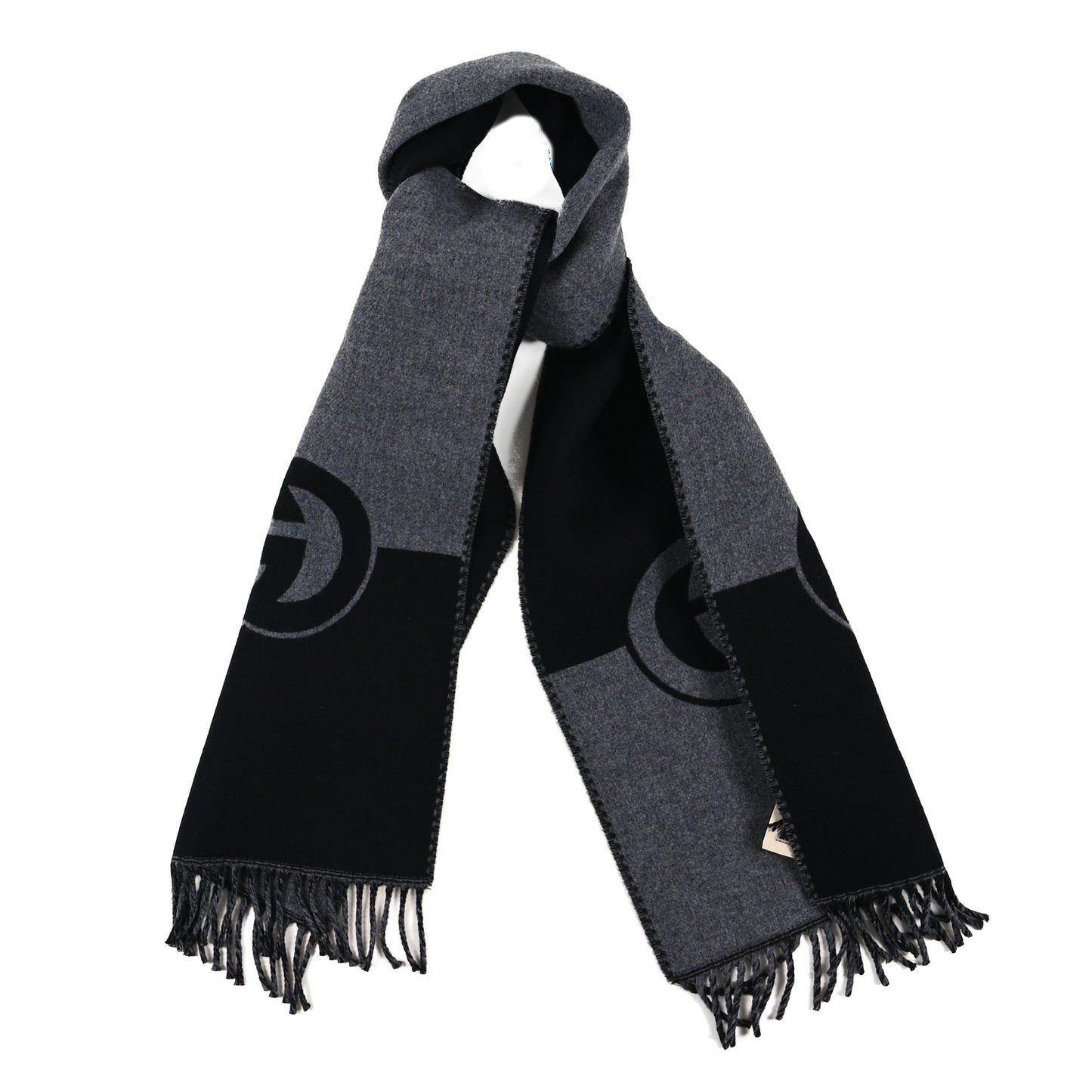 Wool Cashmere Interlocking G Scarf Grey Black