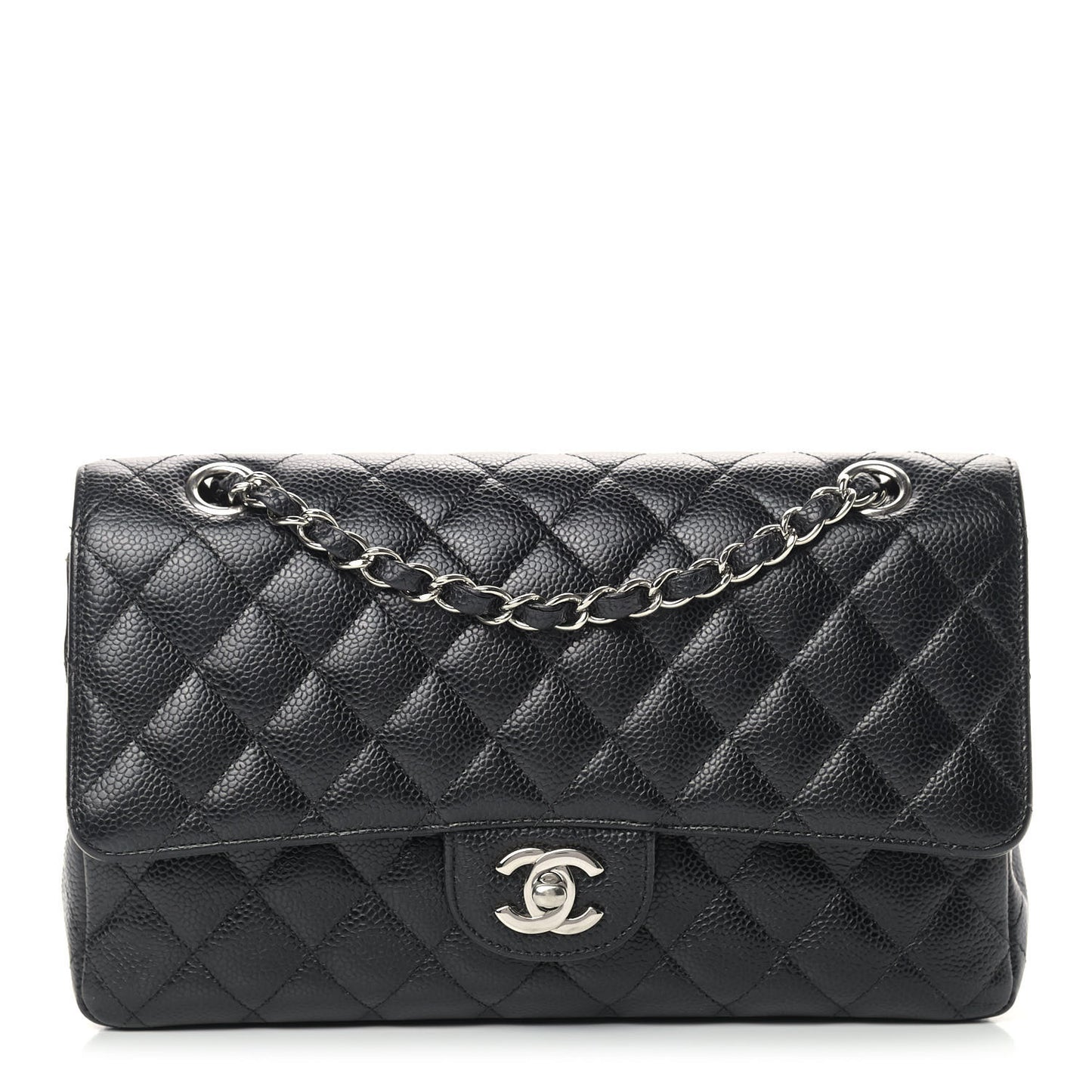 Caviar Quilted Medium Double Flap Black