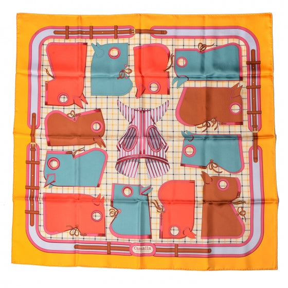 Silk Camails Scarf 90 Soleil Corail Vert De Gris
