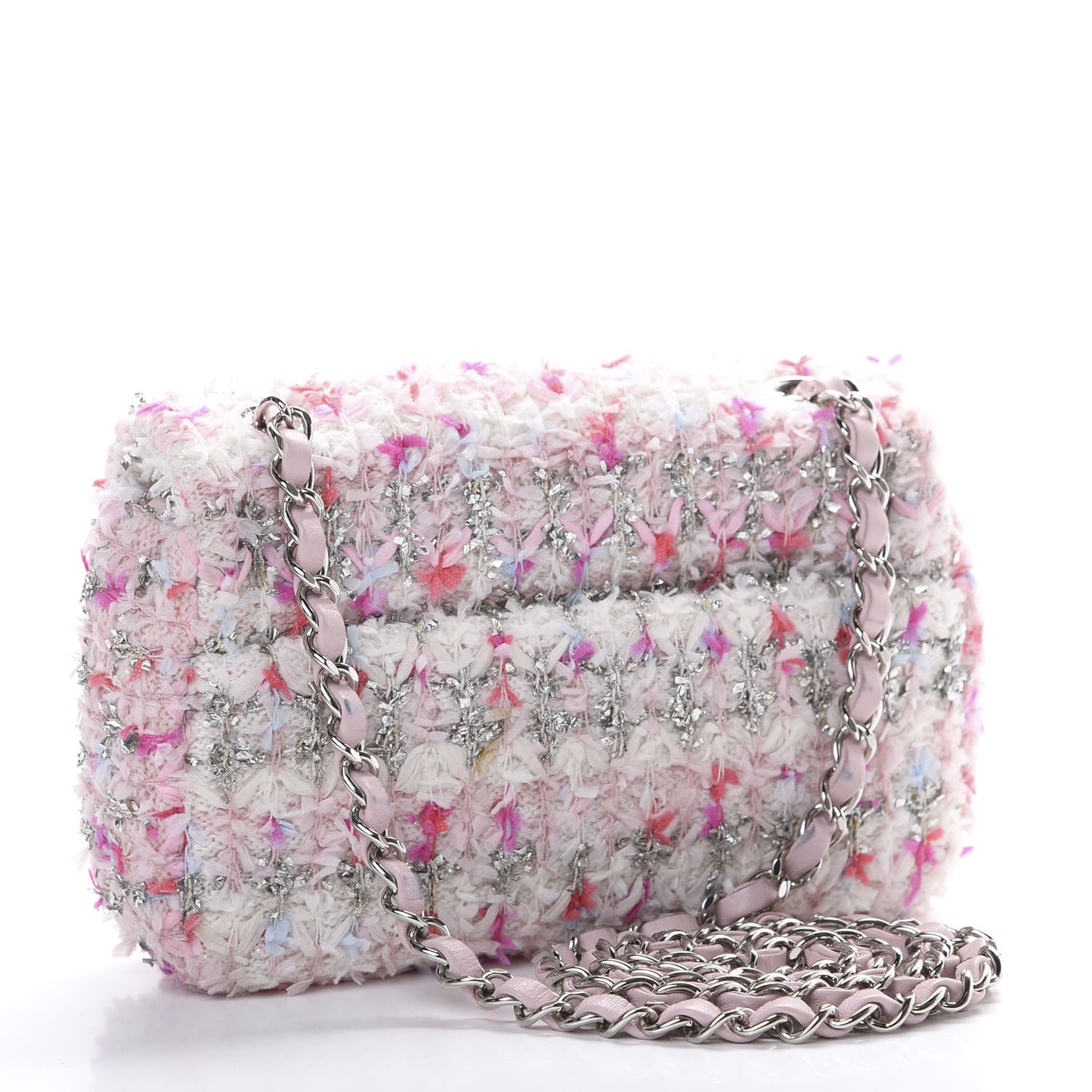 Tweed Quilted Mini Rectangular Flap Light Pink Silver Blue