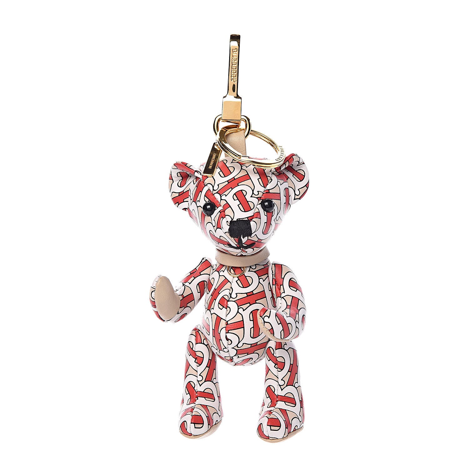 Burberry Calfskin Print Monogram Thomas Bear Bag Charm Beige Red 1 of 2